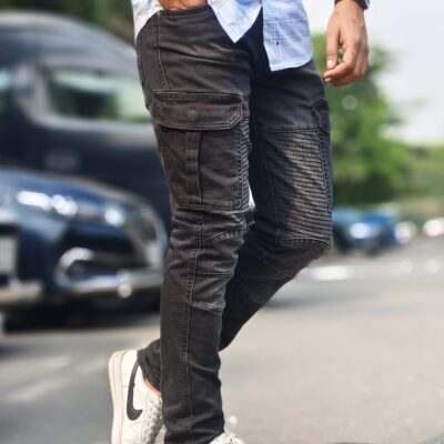 Men's Denim Cargo Pant (Black Pocket)