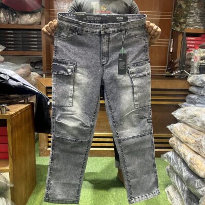 Men's Denim Cargo Baggy Pant (Light Ash)