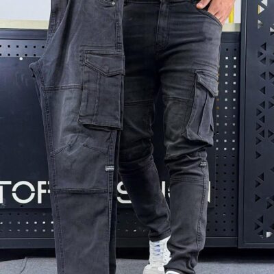 Men's Denim Cargo Pant (Black)Top